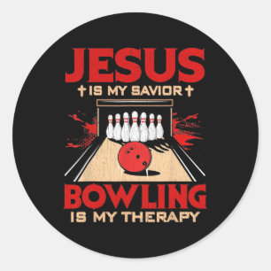 Jesus ist mein Erlöser Bowling ist meine Therapie  Runder Aufkleber