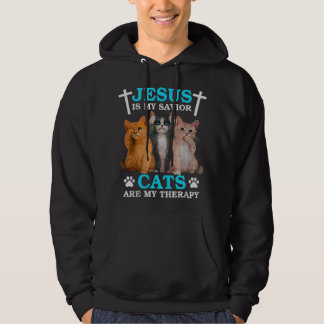 Jesus ist mein Erlöser Katzen sind meine Therapie  Hoodie