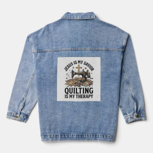 Jesus ist mein Erlöser Quilten ist meine Therapie Jeansjacke