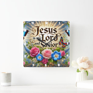 Jesus ist mein Herr und Erretter Blumenschmetterli Quadratische Wanduhr