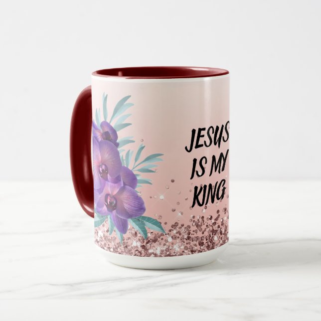 Jesus ist mein König - Tasse mit individuellem Tex (Vorderseite Links)