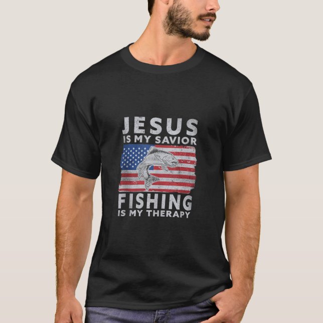 Jesus ist mein Retter Fischen ist meine Therapie F T-Shirt (Vorderseite)