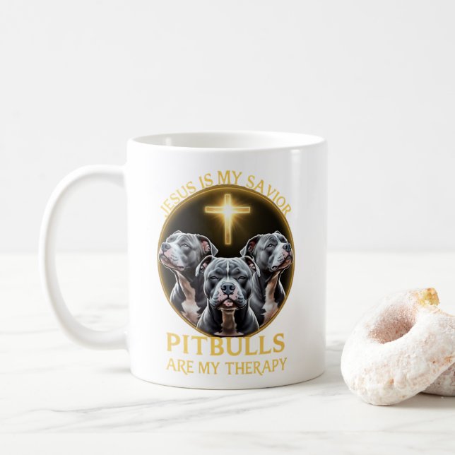 Jesus ist mein Retter Pitbulls sind meine Therapie Kaffeetasse (Mit Donut)