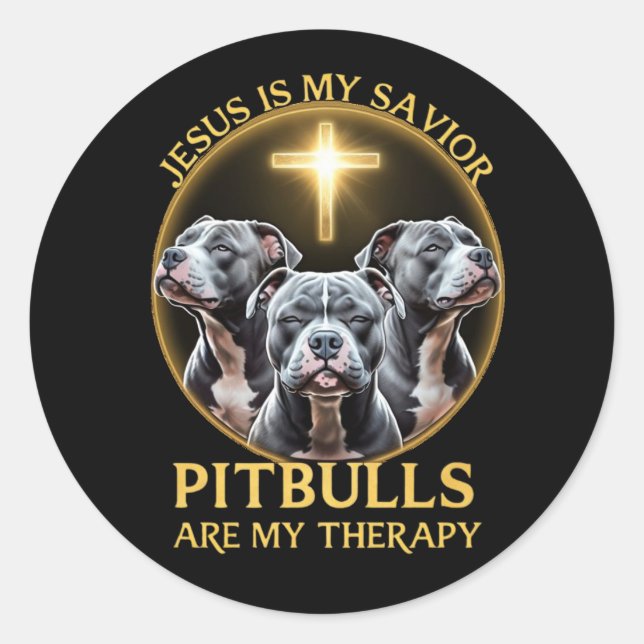 Jesus ist mein Retter Pitbulls sind meine Therapie Runder Aufkleber (Vorderseite)