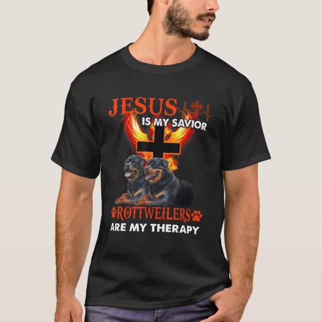 Jesus ist mein Retter Rottweilers sind meine Thera T-Shirt (Vorderseite)