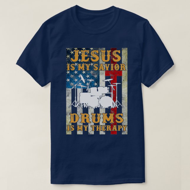 Jesus ist mein Retter Trommeln sind mein T-Shirt (Design vorne)