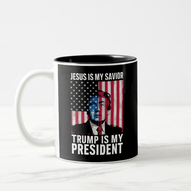 Jesus ist mein Retter Trump ist mein Präsident 202 Zweifarbige Tasse (Links)
