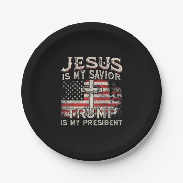 Jesus ist mein Retter Trump ist mein Präsident Ame Pappteller (Vorderseite)