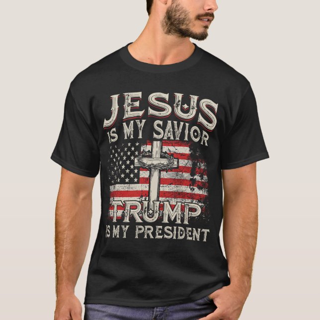 Jesus ist mein Retter Trump ist mein Präsident Ame T-Shirt (Vorderseite)