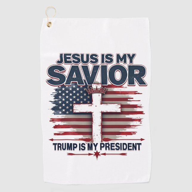 Jesus ist mein Retter Trump ist mein Präsident Fun Golfhandtuch (Vorderseite)