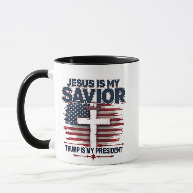 Jesus ist mein Retter Trump ist mein Präsident Fun Tasse (Links)