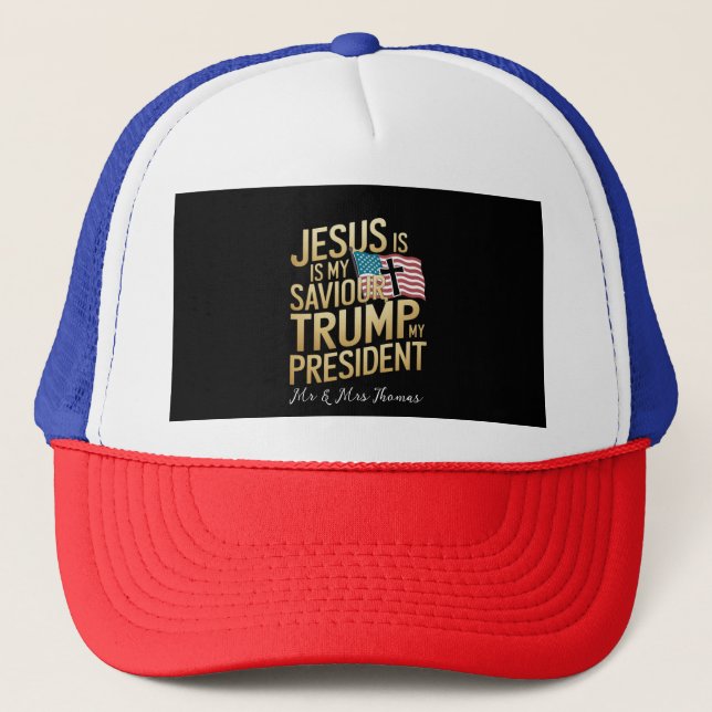 Jesus ist mein Retter, Trump ist mein Präsident Truckerkappe (Vorderseite)