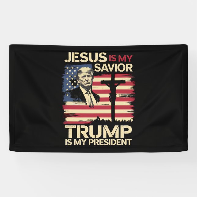 Jesus ist mein Retter Trump ist mein Präsident USA Banner (Horizontal)
