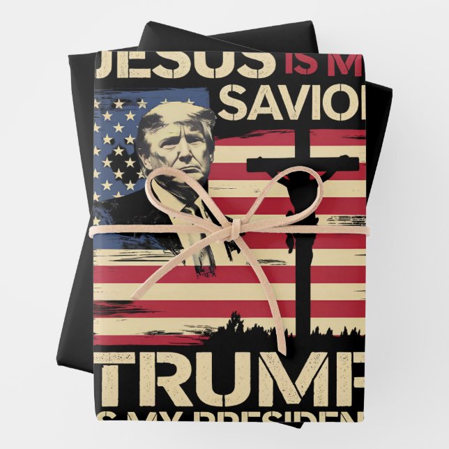 Jesus ist mein Retter Trump ist mein Präsident USA Geschenkpapier Set (Beispiel)