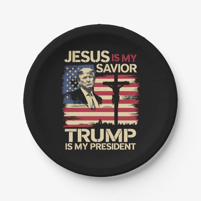 Jesus ist mein Retter Trump ist mein Präsident USA Pappteller (Vorderseite)