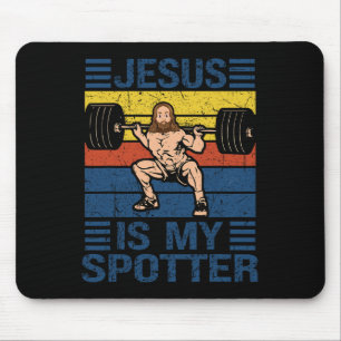 Jesus ist mein Spotter Christlich Gym Workout Weig Mousepad