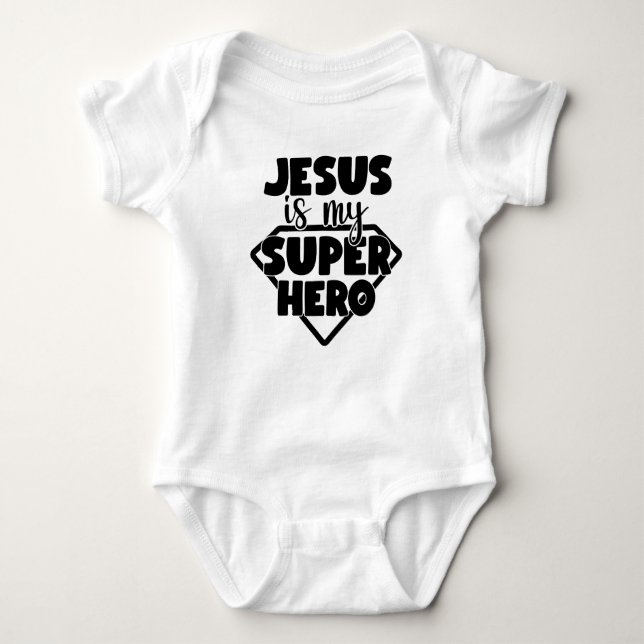 Jesus ist mein Superheld Baby Strampler (Vorderseite)