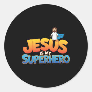 Jesus ist mein Superheld Christlichen Männer Junge Runder Aufkleber