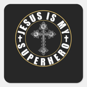 Jesus ist mein Superheld, Jesus Super Hero Quadratischer Aufkleber