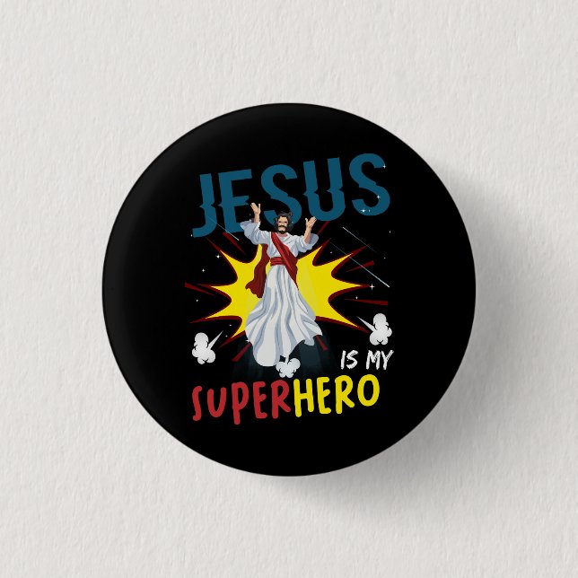 Jesus ist mein Superheld Niedlich mächtiger Christ Button (Vorderseite)
