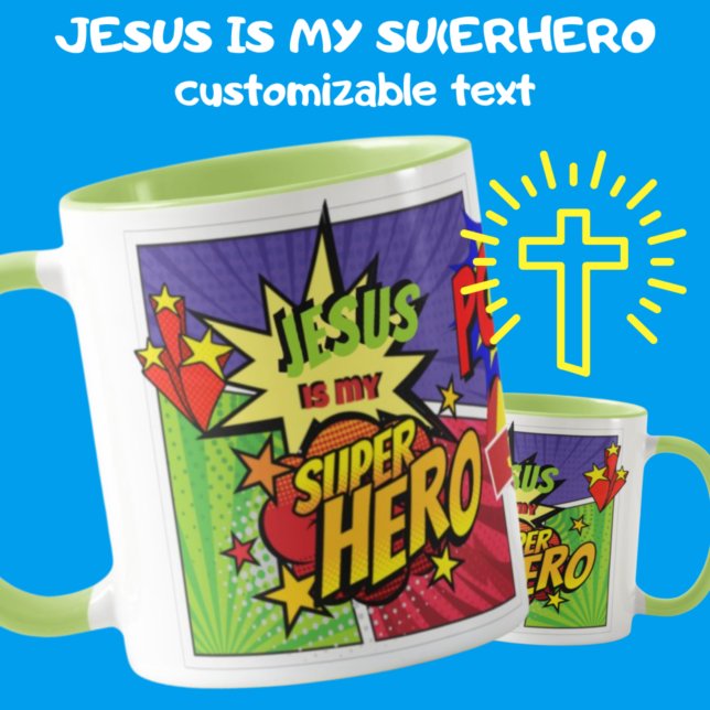 JESUS ist mein SUPERHERO Personalisiert COMIC HERO Tasse (Von Creator hochgeladen)