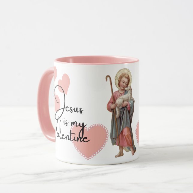 Jesus ist mein Valentinrosa Herz Tasse (Vorderseite Links)