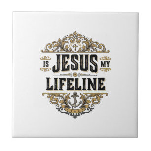 Jesus ist meine Lebenslinie Vintage-Christen-Shirt Fliese
