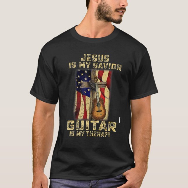 Jesus ist meine Retter-Gitarre ist meine Therapie  T-Shirt (Vorderseite)