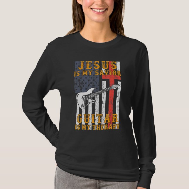Jesus ist meine Retter-Gitarre ist meine Therapie  T-Shirt (Vorderseite)