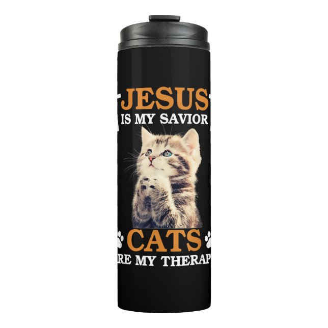 Jesus ist meine Retter Katze sind Meine Heilchrist Thermosbecher (Vorderseite)