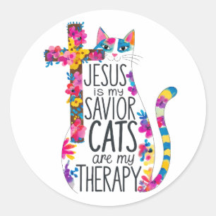 Jesus ist meine Retter Katzen sind meine Therapie Runder Aufkleber