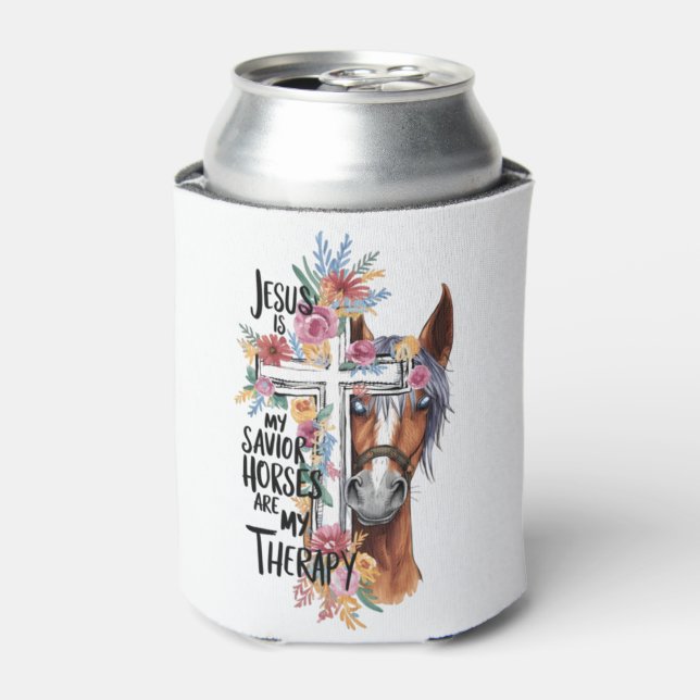 Jesus ist meine Retter Pferde sind meine Therapie  Dosenkühler (Kanne Vorderseite)