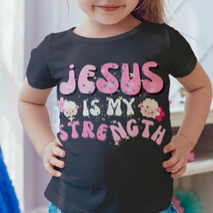 Jesus ist meine Stärke Süßes Lamm Cartoon-Typograf T-Shirt