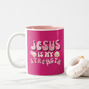 Jesus ist meine Stärke Süßes Lamm Cartoon-Typograf Zweifarbige Tasse