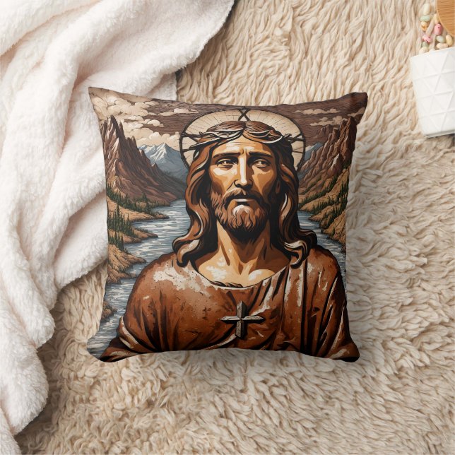 Jesus ist umgeben von Bergen und Wasserstraße Kissen (Decke)
