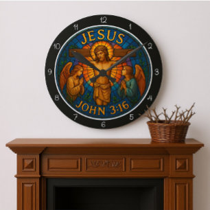 Jesus Johannes 3:16 Bleiglasfenster Runde Wanduhr