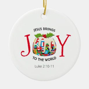 JESUS JOY TO THE WORLD CHRISTLICH Weihnachte Keramik Ornament
