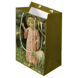 Jesus-Jungen-Kinderkreuz-Lamm-Ostern-Blumen Mittlere Geschenktüte