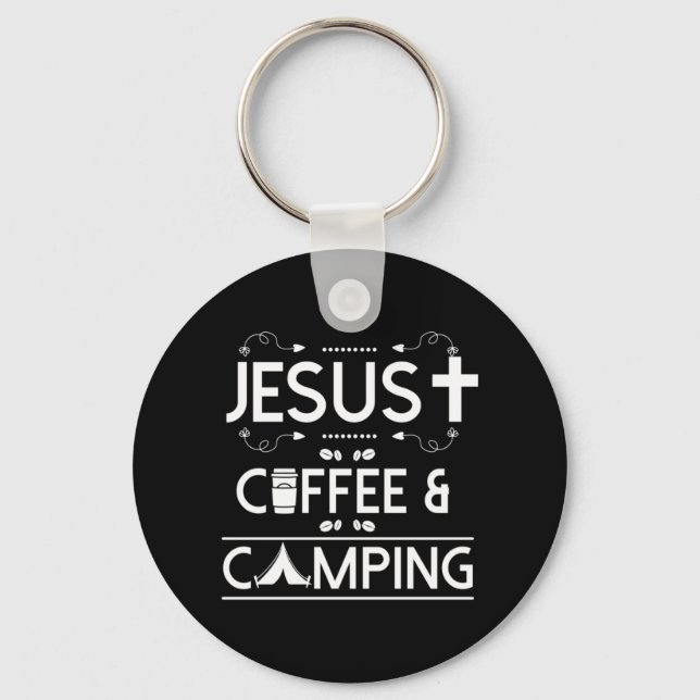 Jesus Kaffee und Camping Schlüsselanhänger (Vorderseite)