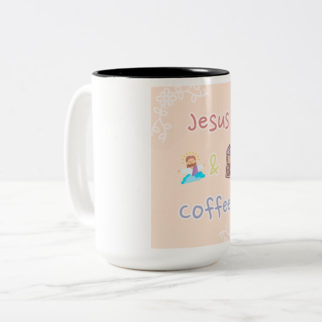 Jesus + Kaffee Zweifarbige Tasse (Vorderseite Links)