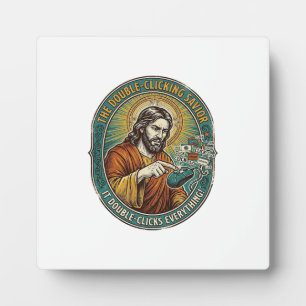 Jesus kaputte Doppelklick-Maus IT-Büro-Technik  Fotoplatte