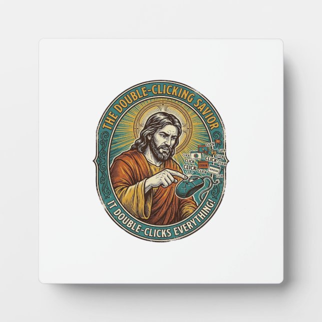 Jesus kaputte Doppelklick-Maus IT-Büro-Technik  Fotoplatte (Vorderseite)