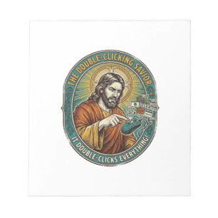 Jesus kaputte Doppelklick-Maus IT-Büro-Technik Notizblock