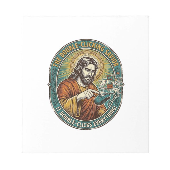 Jesus kaputte Doppelklick-Maus IT-Büro-Technik  Notizblock (Vorderseite)