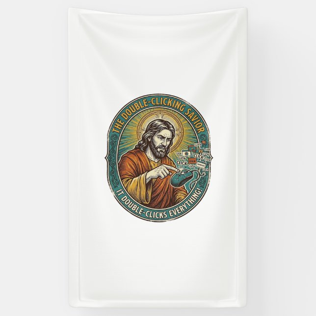Jesus kaputte Doppelklickmaus IT Büro Tech  Banner (Vertikal)