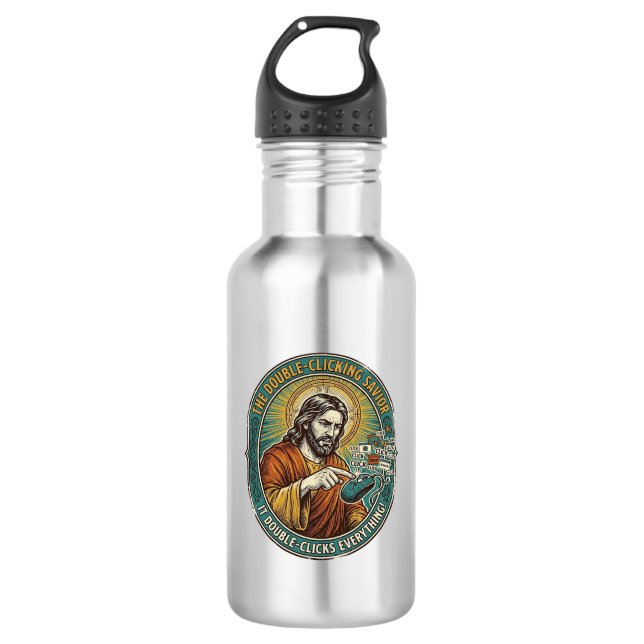 Jesus kaputte Doppelklickmaus IT Büro Tech  Edelstahlflasche (Vorderseite)