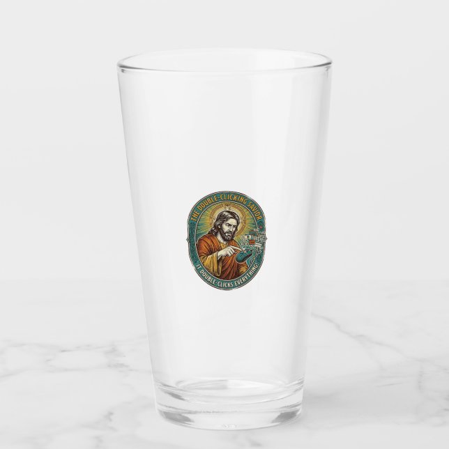 Jesus kaputte Doppelklickmaus IT Büro Tech  Glas (Vorderseite)