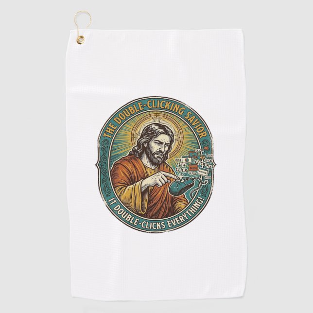 Jesus kaputte Doppelklickmaus IT Büro Tech  Golfhandtuch (Vorderseite)