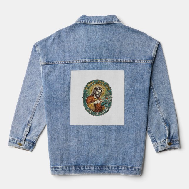 Jesus kaputte Doppelklickmaus IT Büro Tech  Jeansjacke (Rückseite)