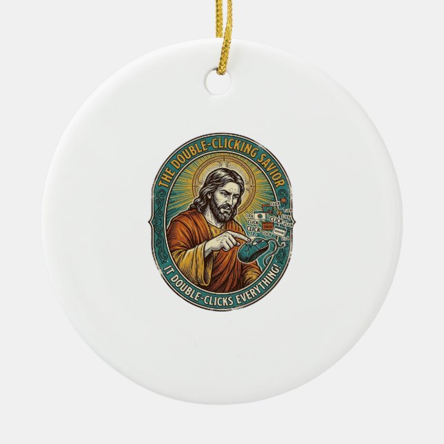 Jesus kaputte Doppelklickmaus IT Büro Tech  Keramik Ornament (Vorne)
